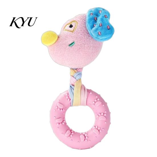 Boredom Buster Toys for Home Squeaky Dog Chew Toy, Rubber Ring with Stuffed Puppy, Safe TPR Material Pet Supplies Interactive Fetch Tug Toy Aggressive