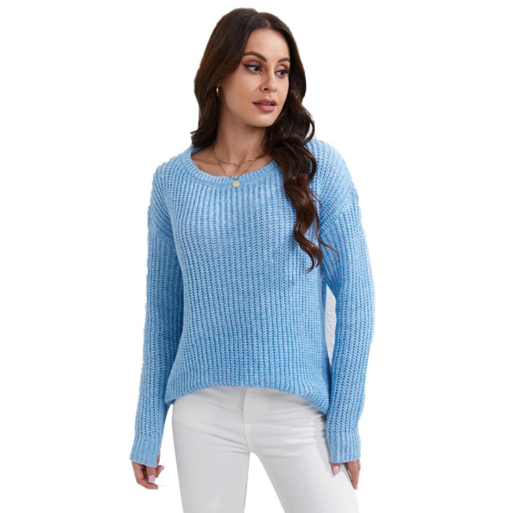 Solid Color Round Neck Sweater for Women 2025 Autumn and Winter New Loose Long-sleeved Pullover Knitted Sweater