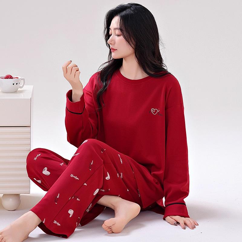 Women's pajamas spring and autumn long-sleeved trousers pure cotton two-piece suit, girls can wear cotton loungewear in autumn and winter