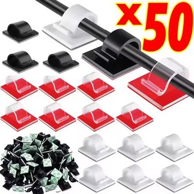 50pcs Self Adhesive Outdoor Cable Clips Light Clip Decoration Cord Management Clamps Cable For Fairy Light Car, Office And Home