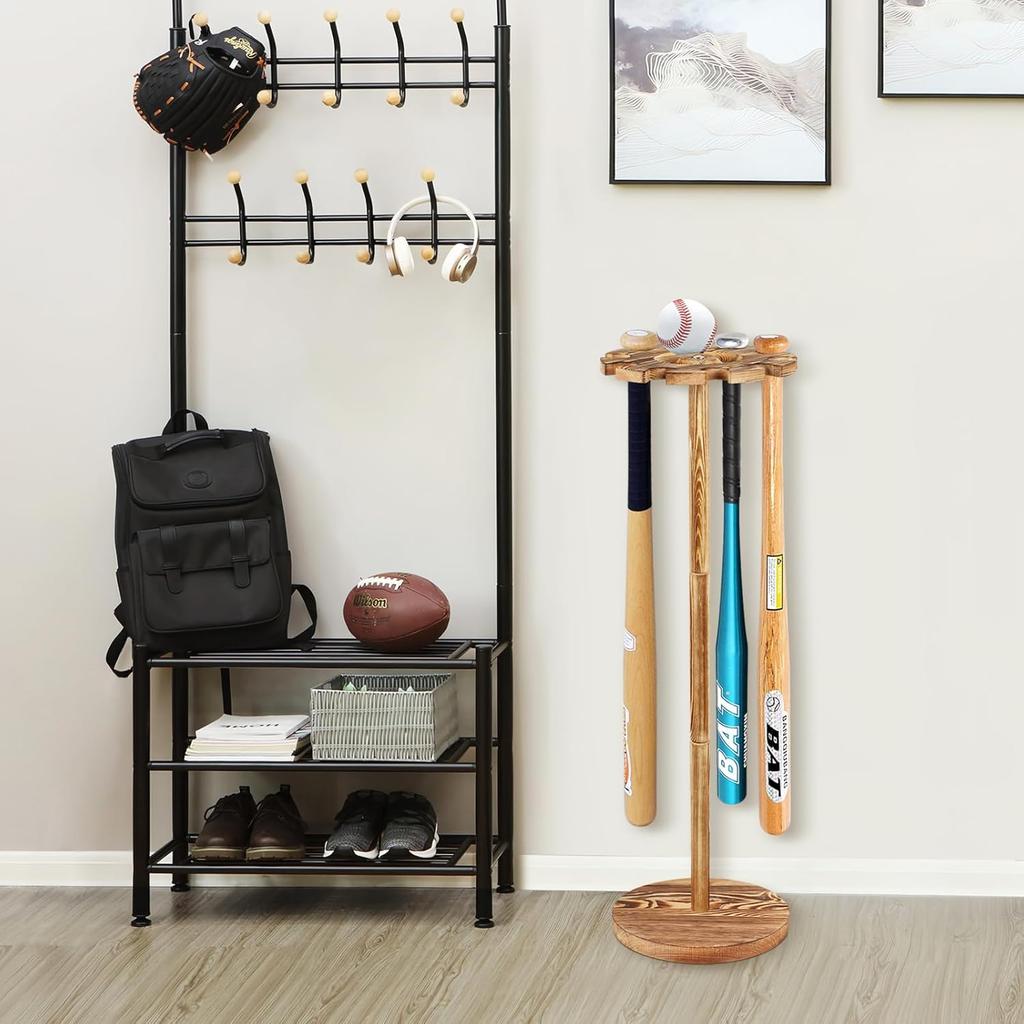 Baseball Bat Holder and Ball Display Shelf Baseball Bat Stand Shelf Rack,Baseball Bat Storage Organizer,Holder 10 Bats By Wood