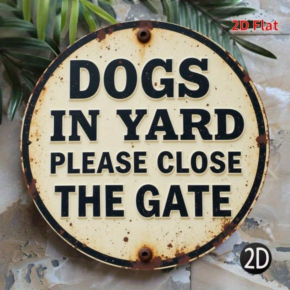 Metal Dog Yard Warning Sign Round Pet Safety Decor for Home Cafe Gate