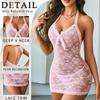 Plus Size Sexy Lace Backless Halter Nightgown Set
