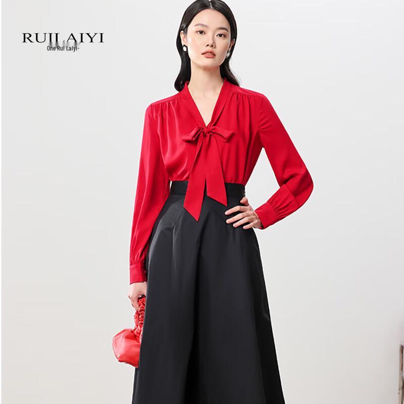 

RUILAIYI Women s Elegant Tie-Neck Long Sleeve Blouse L