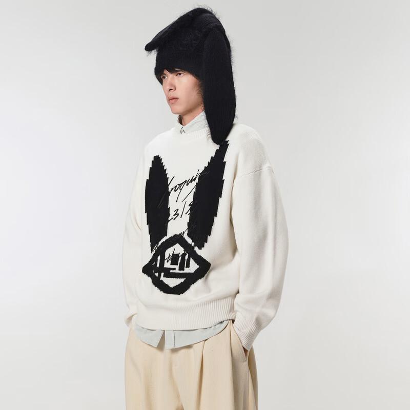 CROQUIS Men's 2023 Spring 9N1310400 Round Neck Letter Pullover Sweater