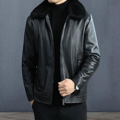 Giacca da uomo autunno inverno in ecopelle con risvolto peloso, manica lunga, abbottonatura con cerniera, cappotto, fodera in peluche ispessita, capispalla business casual