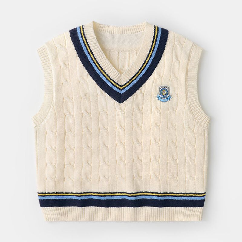 Right European Style Boys Knitted Vest V-Neck Sweater Vest 2025 Spring New Children s Clothing Trendy White 90