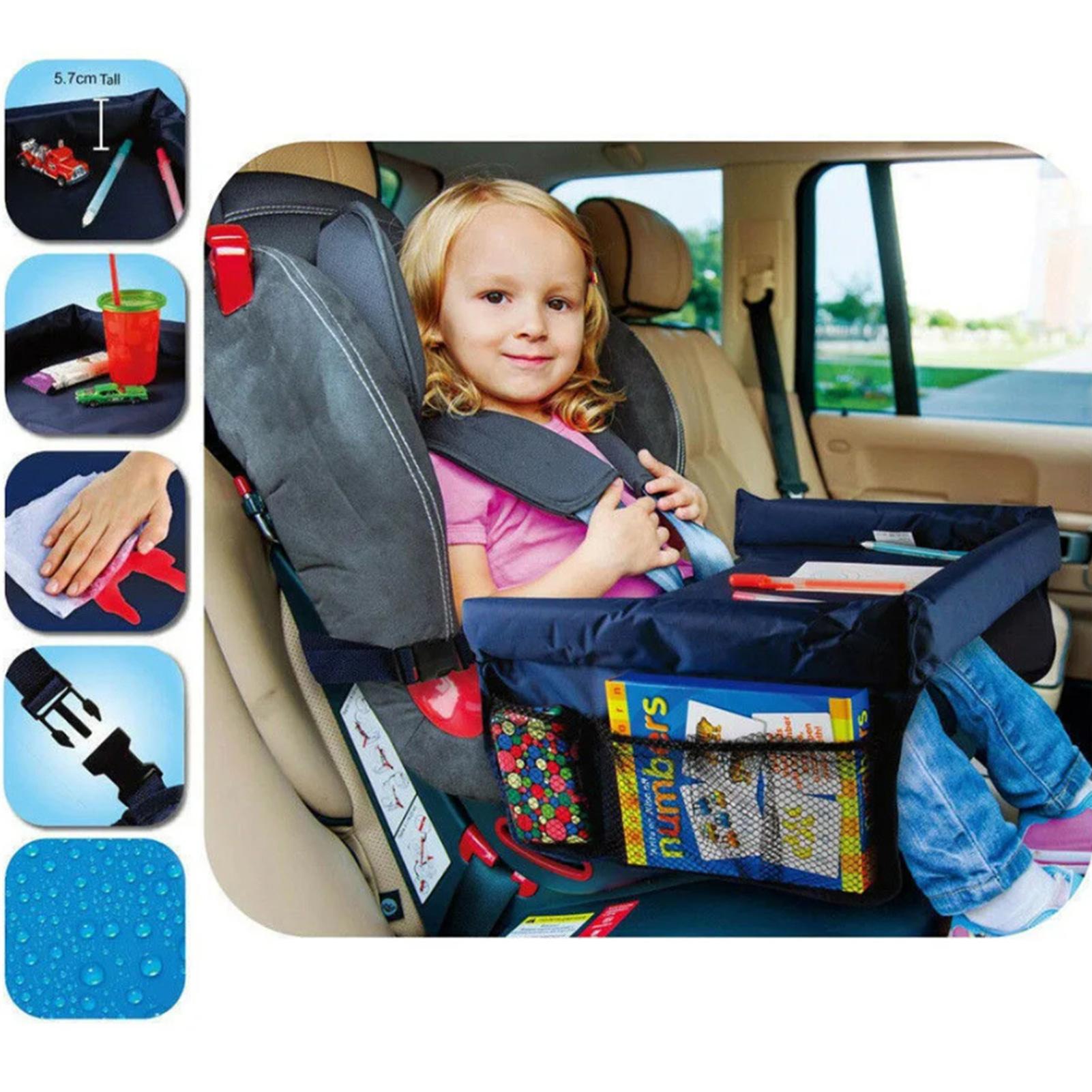

Kids Car Seat Travel Tray Safety Seat Play Table Organizer Storage Snacks Draw Toys Cup Holder Waterproof Baby Children Stroller синий
