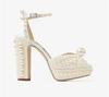 Fashion Brand Hand Inlaid Pearl/Rhinestone High Heel Sandals Wedding Bridal Party Water Platform Bow Sandals Large 42 Sexy Women's Shoes