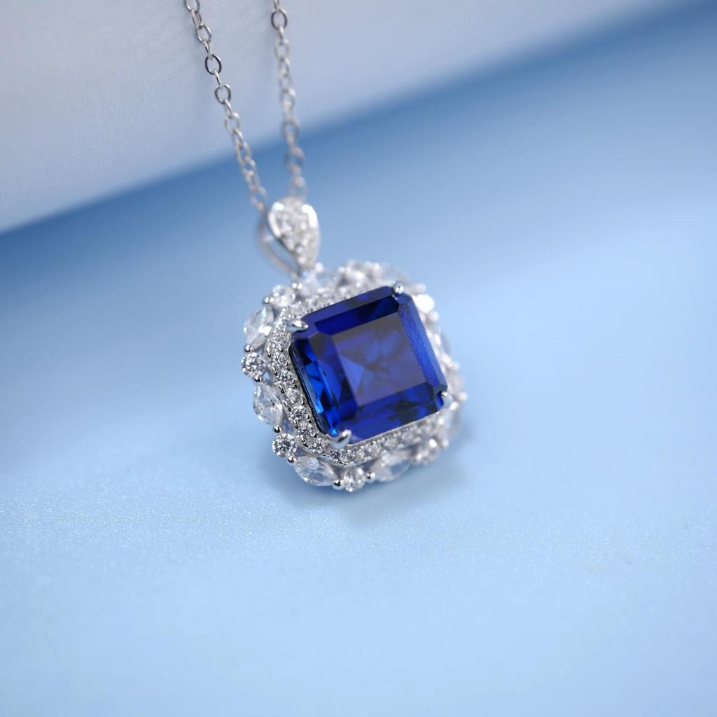 S925 Sterling Silver Cultured Ruby Necklace for Women, Full Diamond Bezel Setting, Elegant Daily Wear Gift.