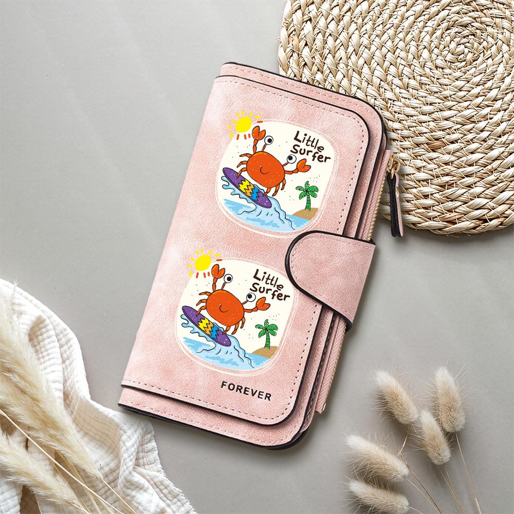 Cute Crab Pattern Long Wallet Fashion Casual Large Capacity Portable Credit Card Holder Daily Use Purse
