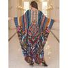 2025 European & American Cotton Printed Beach Dress Women's Long Loose Cover-Up with Sun Protection