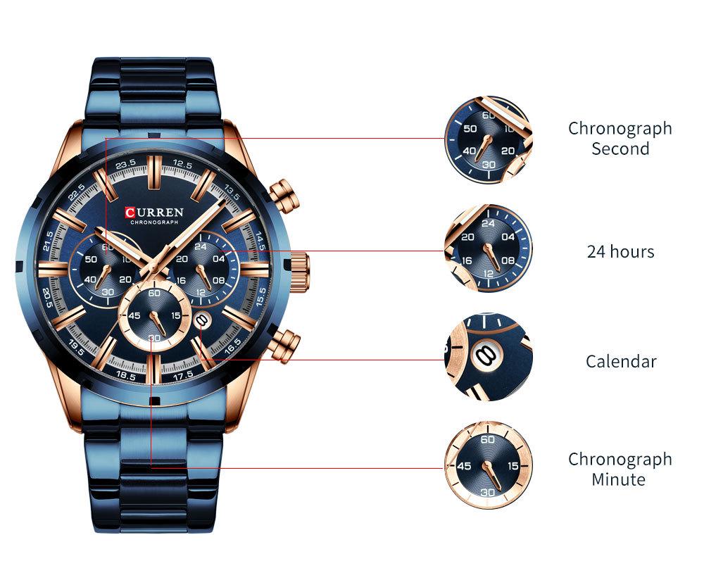Curren 8355 Men's Waterproof Quartz Calendar Watch with Steel Band