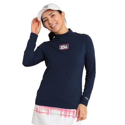 Women's Long Sleeve Mock Neck Shirt (Brand Logo, Stretch) / Golf Undershirt / C24133200 1120_Navy, Medium