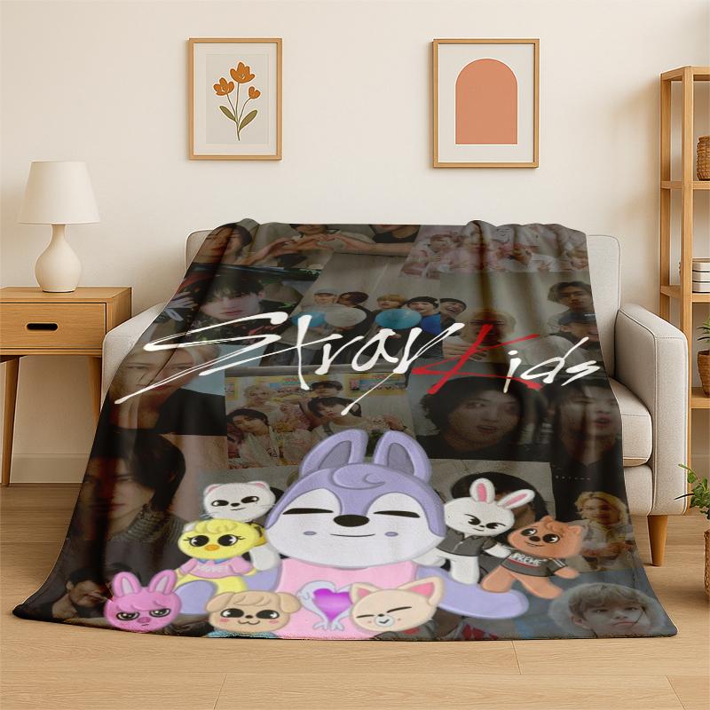 Kpop Stray Kids Music Star Flannel Blanket Soft Warm Throw Blanket for Bedroom Living Room Bed Travel Camping Picnic Gift