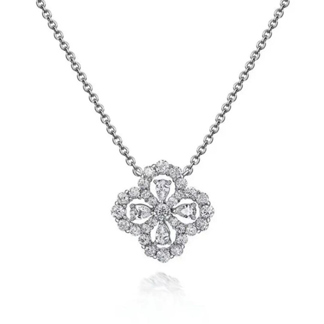 S 925 silver plated platinum 5A high carbon diamond clover model women s necklace 45cm