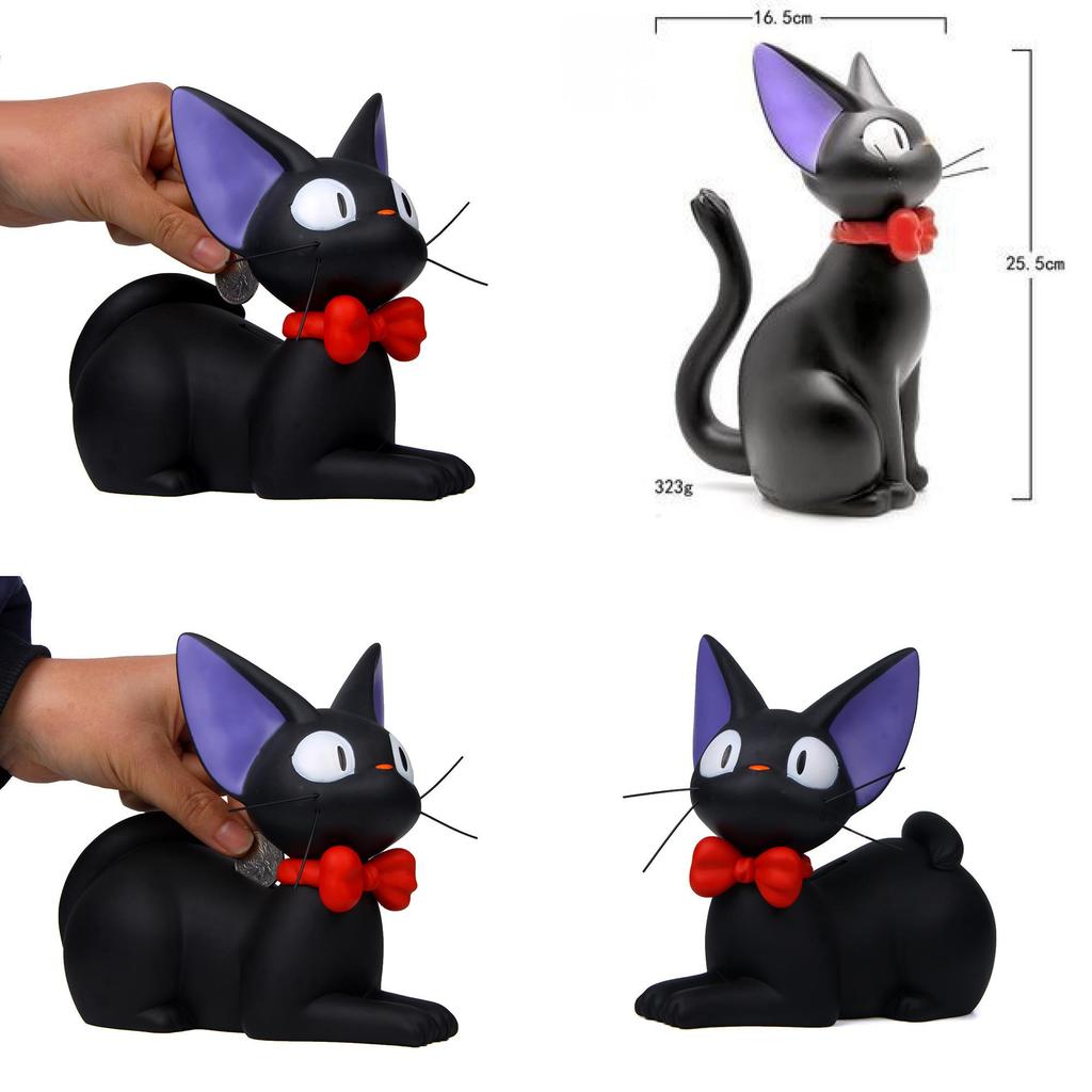 Black Cat Figurine Coin Savings Container With Cartoon Design For Gift And Collection