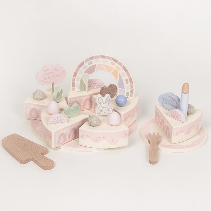 Wooden Dessert Toy Set With Peach Cheese Cake For Kids Play Interactive Family