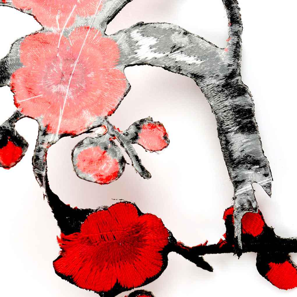 Applique - Plum Blossom Flower Branch Embroidery Patch Motif Iron Sew On Fabric