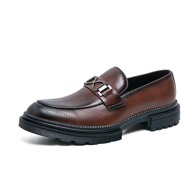 Fashion Men's Leather Casual Shoes High-end Brand Daily Commuting Business Shoes Classic Brown Men's Thick Soled Loafers Massage Sole