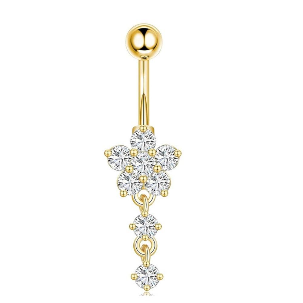 Rhinestone Flower Pendants Belly Button Ring Stainless Steel Body Piercing Jewelry Girls
