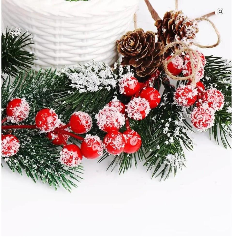 Snowflake Artificial Pine Branch Pine Cone Pine Branch Christmas Decoration Holly Flower Artificial Flower Christmas Berry Home