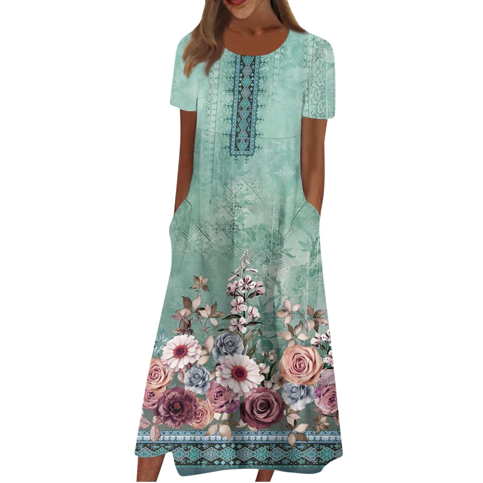 

Жен. Повседневные платья Платья с принтами Летние платья С принтами Плиссированные платья-миди с круглым вырезом Классический Классический На открытом воздухе Повседневные С короткими рукавами Свободные платья XXXL зелёный