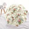 Vintage Floral Automatic Folding Umbrella - 8-Rib Durable Iron Frame, Compact Travel Design with Elegant Pink & Green Floral P