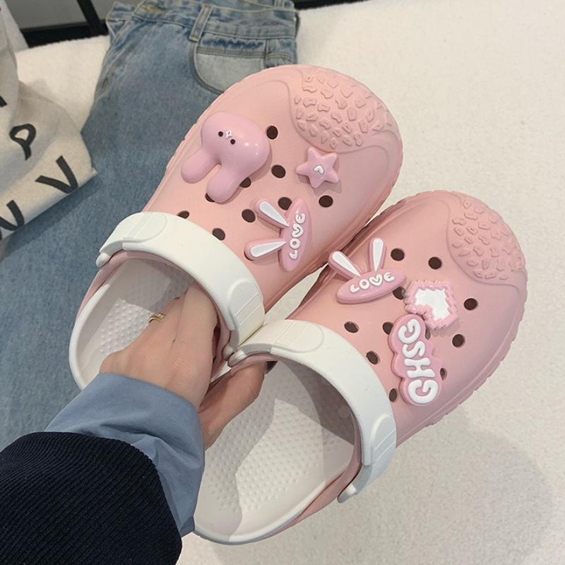 Fashion 2025 New Women Summer Platform Slippers Cute DIY Rabbit Girls Fashion Clogs Thick Sole Female Indoor Beach Slides Street Sandals