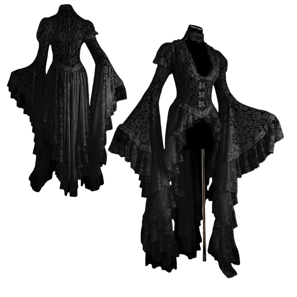 Damen Casual Fashion Langarm Halloween Grafik bedruckt Vintage Lange Kleider