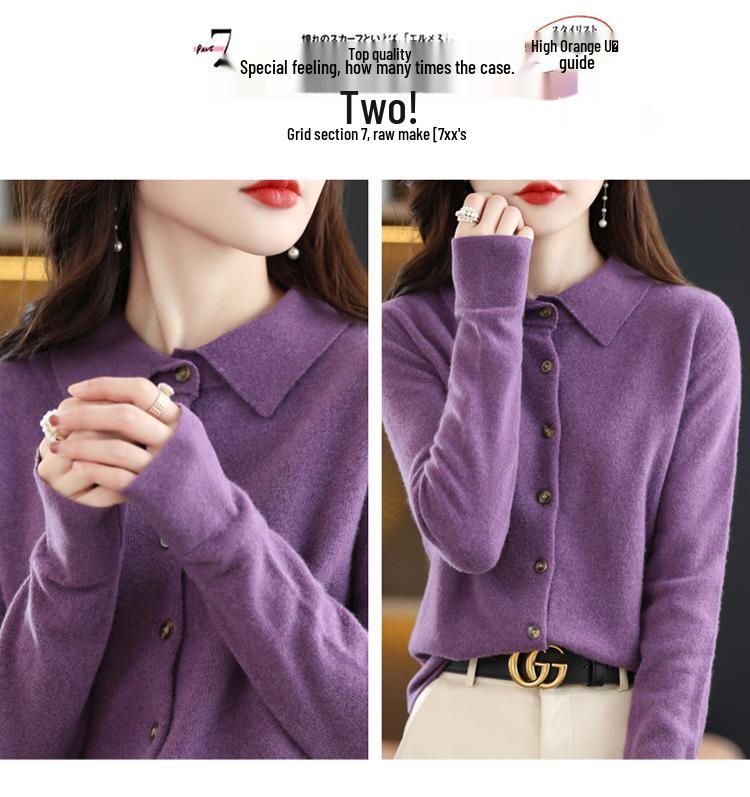 Korean-Style Women's Loose Cashmere Knitted POLO Cardigan Sweater