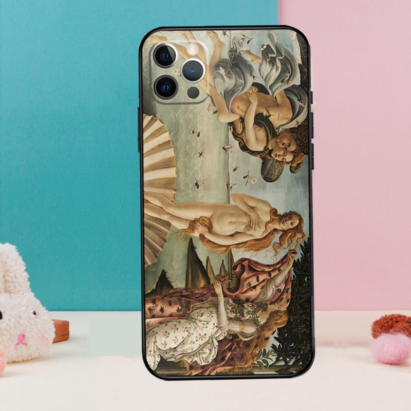 Art Painting Birth Of Venus Phone Case For iPhone 13 11 12 14 15 16 Pro Max Mini XR XS X Plus Back Cover Fundas