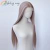 13*4 Grau Rosa Synthetische Spitze Front Perücken Graublau Rosa Rose Lange Gerade Spitze Front Perücke für Frauen Vorzupft Natürlicher Haaransatz