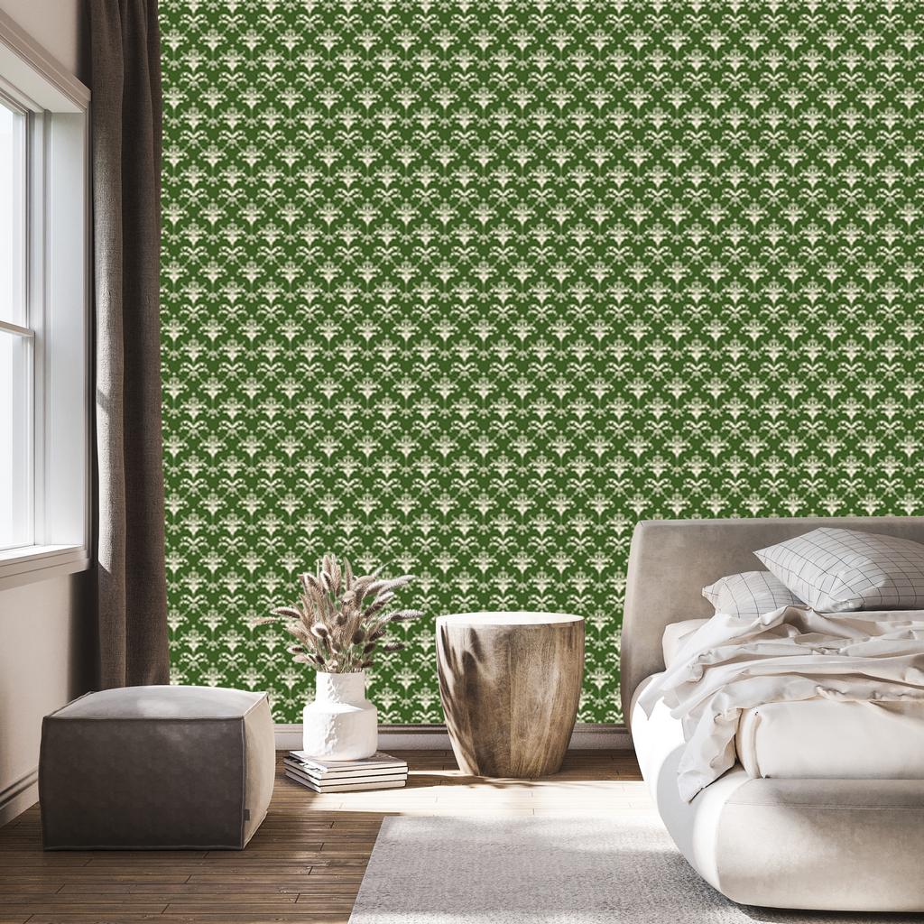Christmas Damask Olive and Lime Wallpaper 50x1000