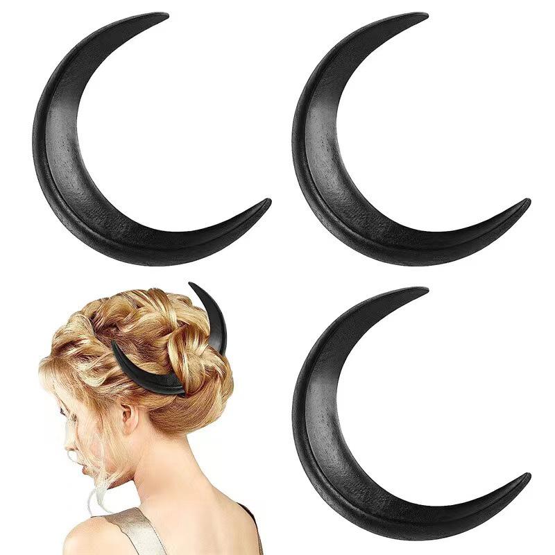 Crescent Moon Rubber Wood Hairpin: Hanfu Headdress, Ancient Style Hair Accessory, Simple Bun Tool.
