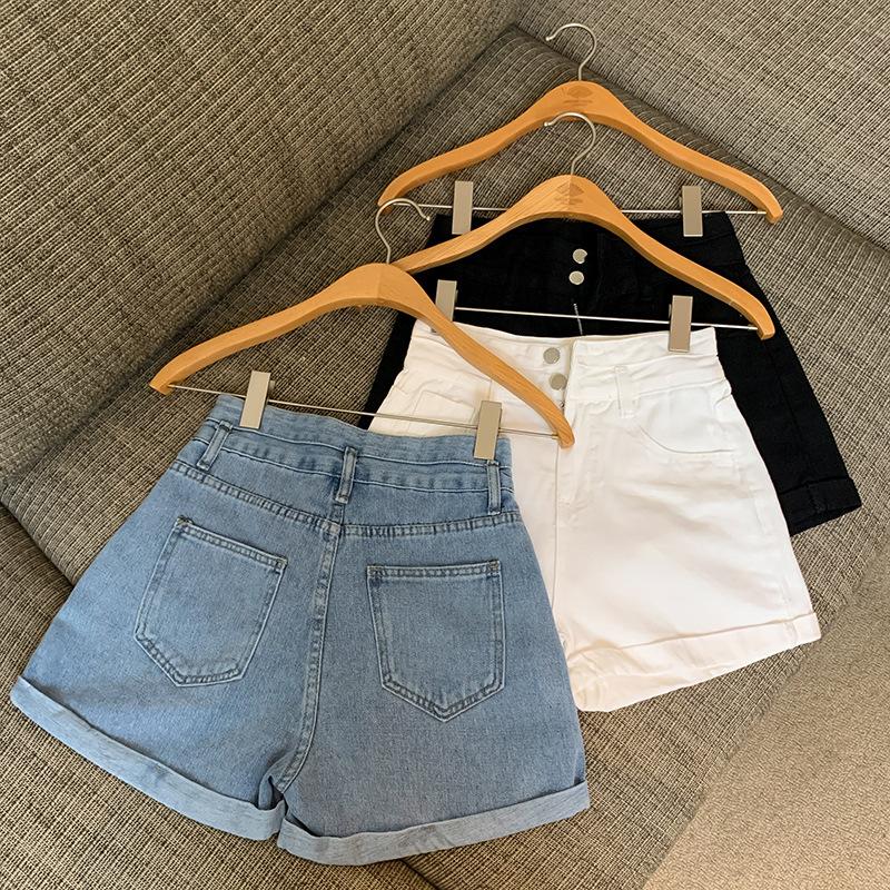 Curled Denim Shorts for Women In Summer Korean New High-waisted, Versatile Simple Wide-leg Pants