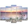 Five Piece Picture Canvas Print Footbridge Beach Sunset