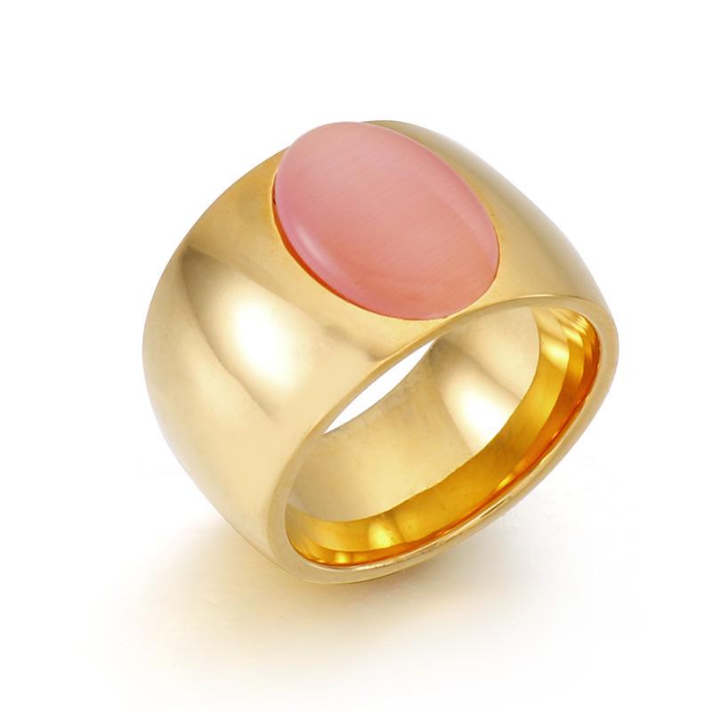 Bague en Pierre Œil de Chat Style Européen-Américain - Bague Ovale en Acier Titane Mode Rue pour Femmes