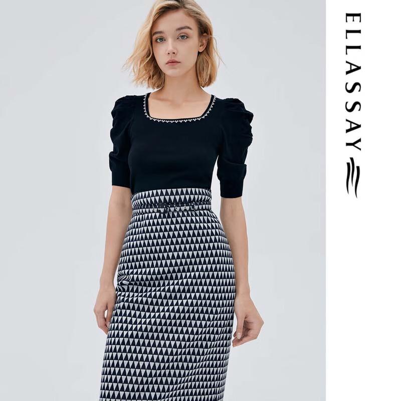

ELLASSAY Женский трикотажный свитер с квадратным вырезом и стразами XS
