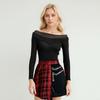 Women Mini Skirt Checkered Print Contrasting Color Pleated Skirt High Waist Metal Chains Belts Decoration Irregular
