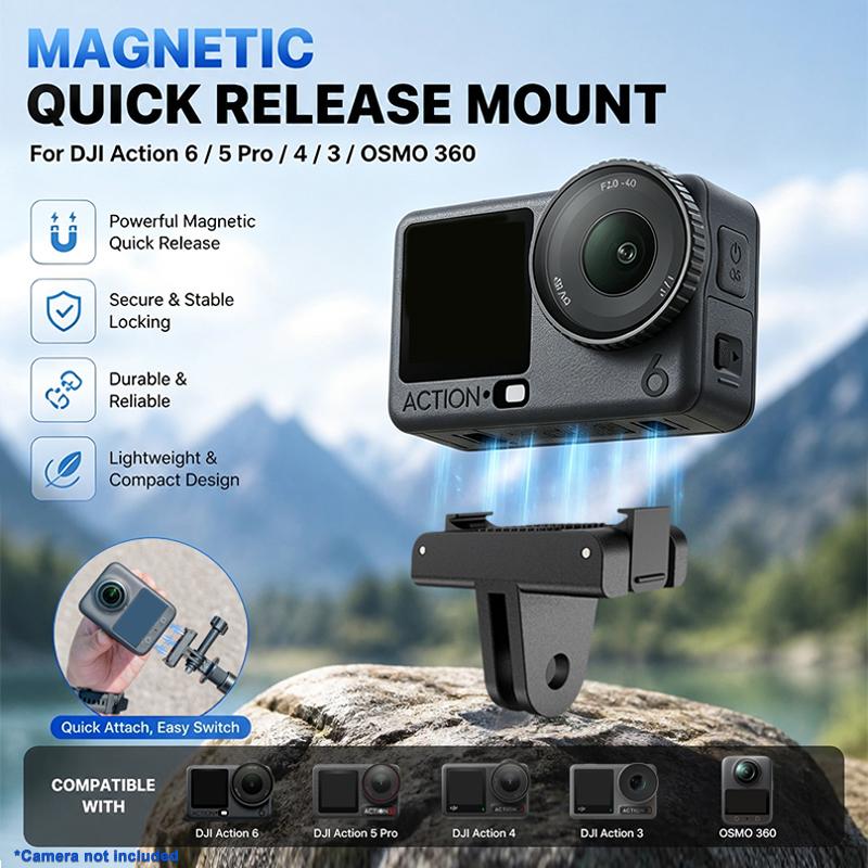 Magnetic Quick Release Adapter Base For DJI Action 6 / 1 Pro / 1 / 1 /OSMO 161 Foldable Quick-release Two Claw Mount Adapter
