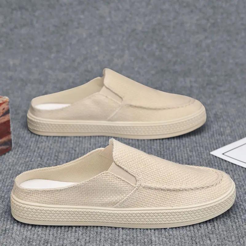 Fashion Canvas Male Slipper Half Platform Mules Slides Fun Adult Cheap Shoes Liquidation Casual Designer Luxury Comfortable Men's Shoe
