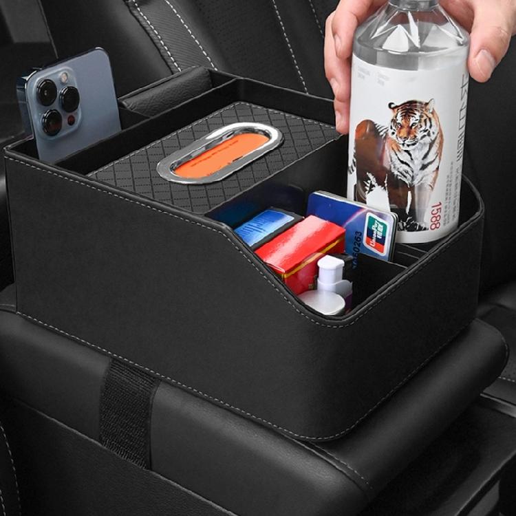 Leather Car Seating Storage Box with Cup Holder, Space Saving Organizers Suitable for Vehicle Interior Comfort Commuters