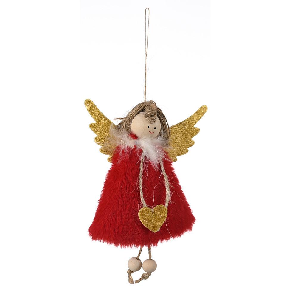 Adorable Christmas Angel Girl Heart Ornament With Beautiful Wings And Soft Plush Design Red Angel Pendant