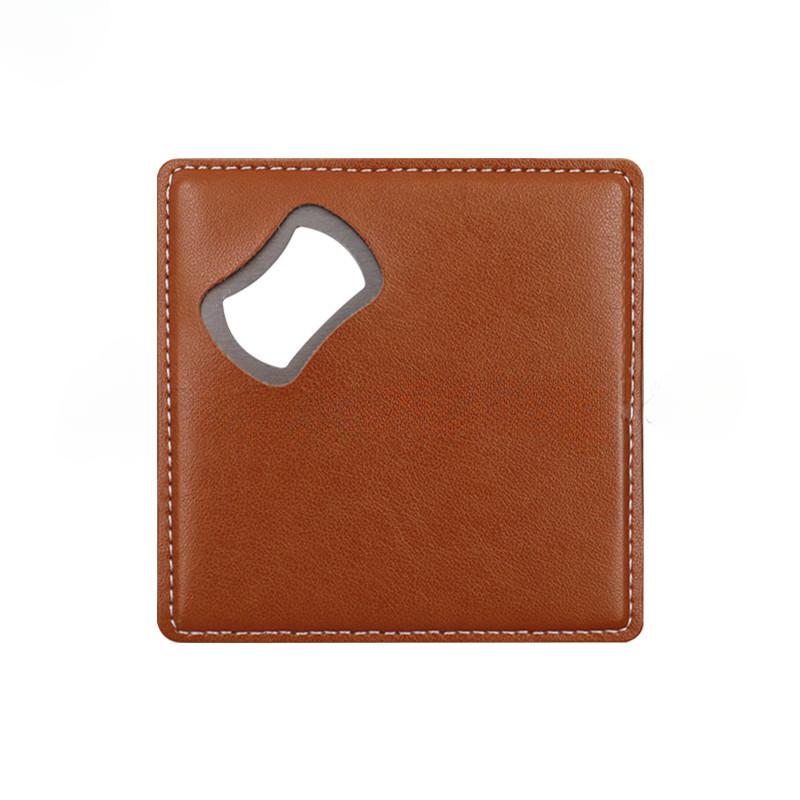 Personalized bottle opener coaster, engravable stainless steel beer screwdriver, square wine leather bottle opener