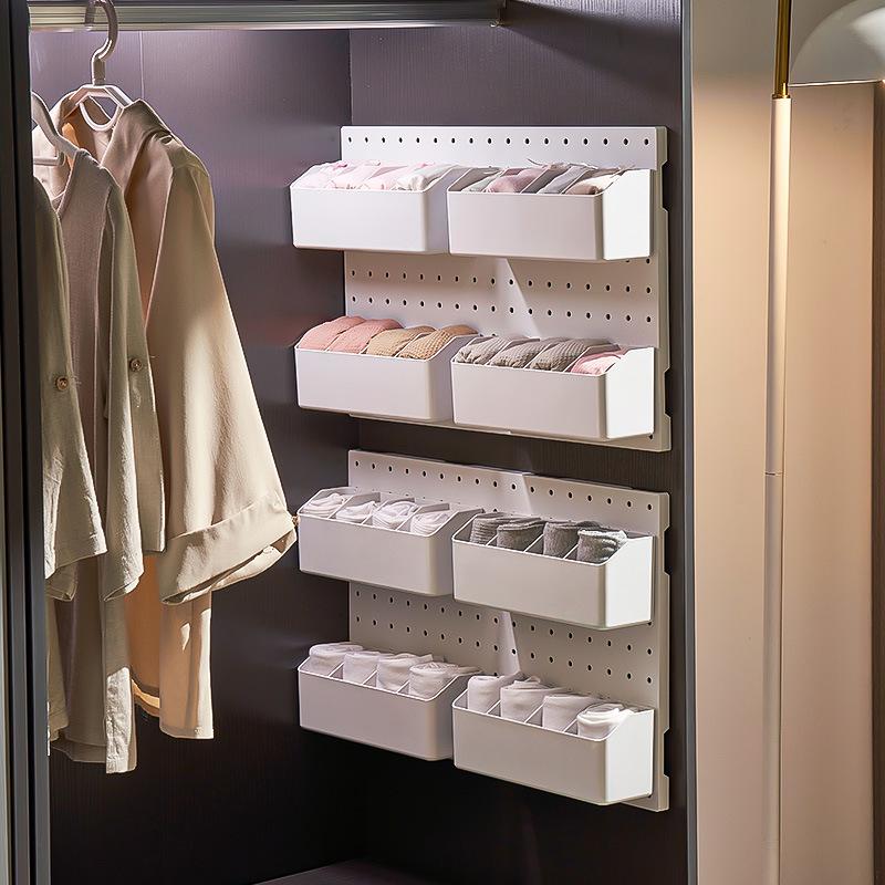 Scatola porta biancheria intima per la casa, per biancheria intima e calzini, da appendere alla parete, senza fori, scatola per organizzazione e appendiabiti per armadio