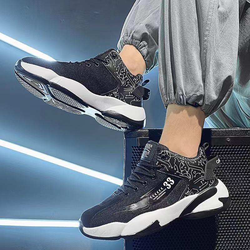 Men's Basketball Shoes Spring New Fly-woven Breathable Running Shoes High-top Shoes Men's Basketball Sports Shoes Men's