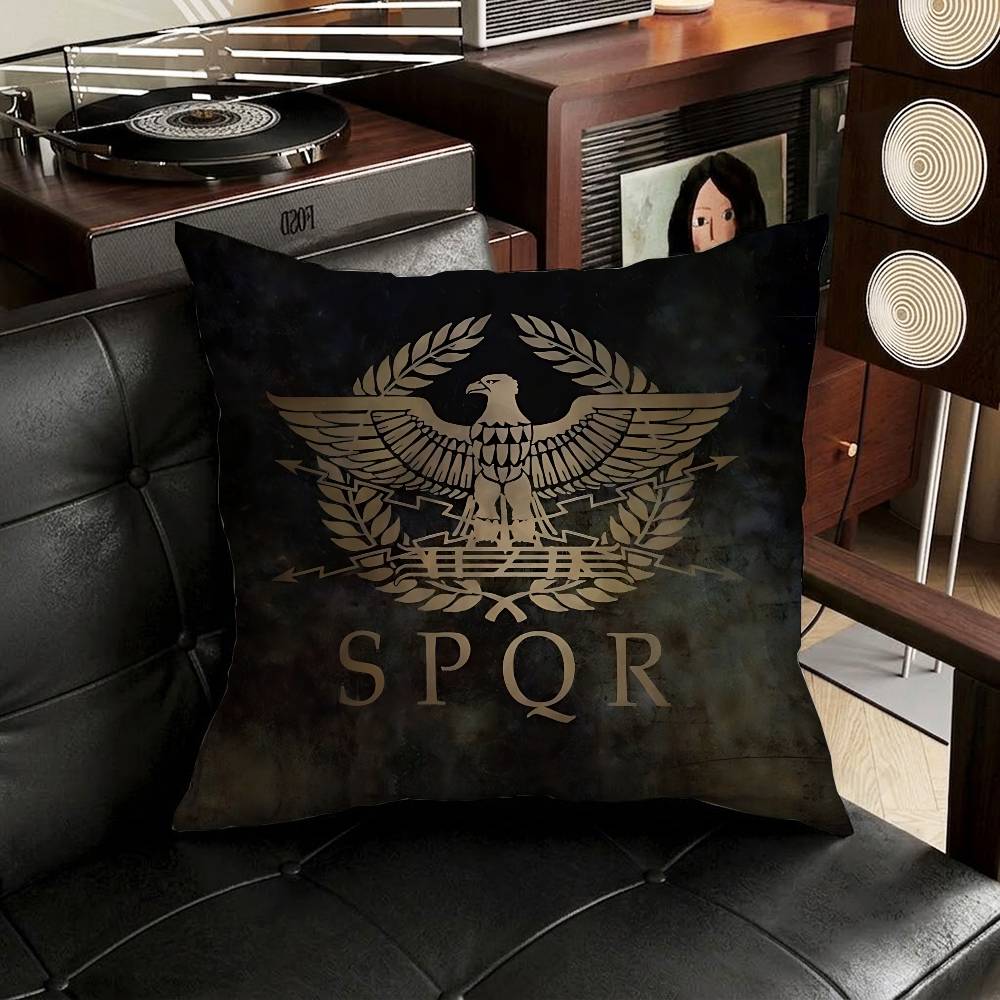 Retro Spqr Roman Empire Pillow Case Antidustmite Pillowcase Invisible zipper silky short plush Sofa cushion cover