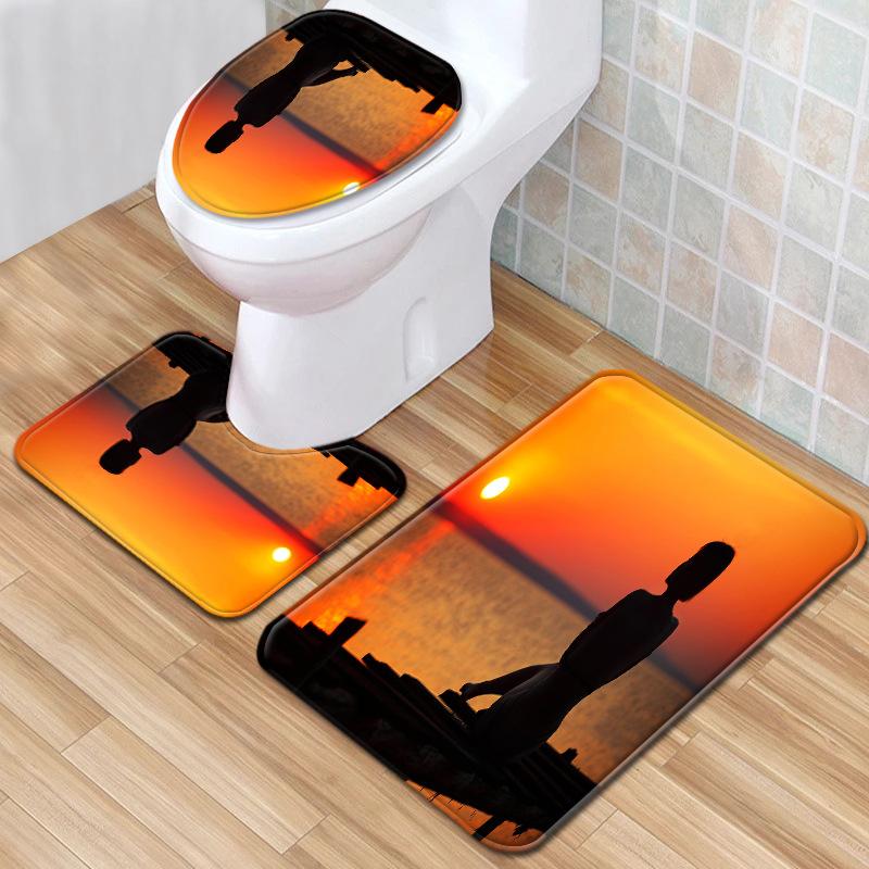 Beach View Bathroom Floor Mat Three-Piece Toilet Carpet Toilet Mat Set Door Mat Bathroom Non-Slip Mat