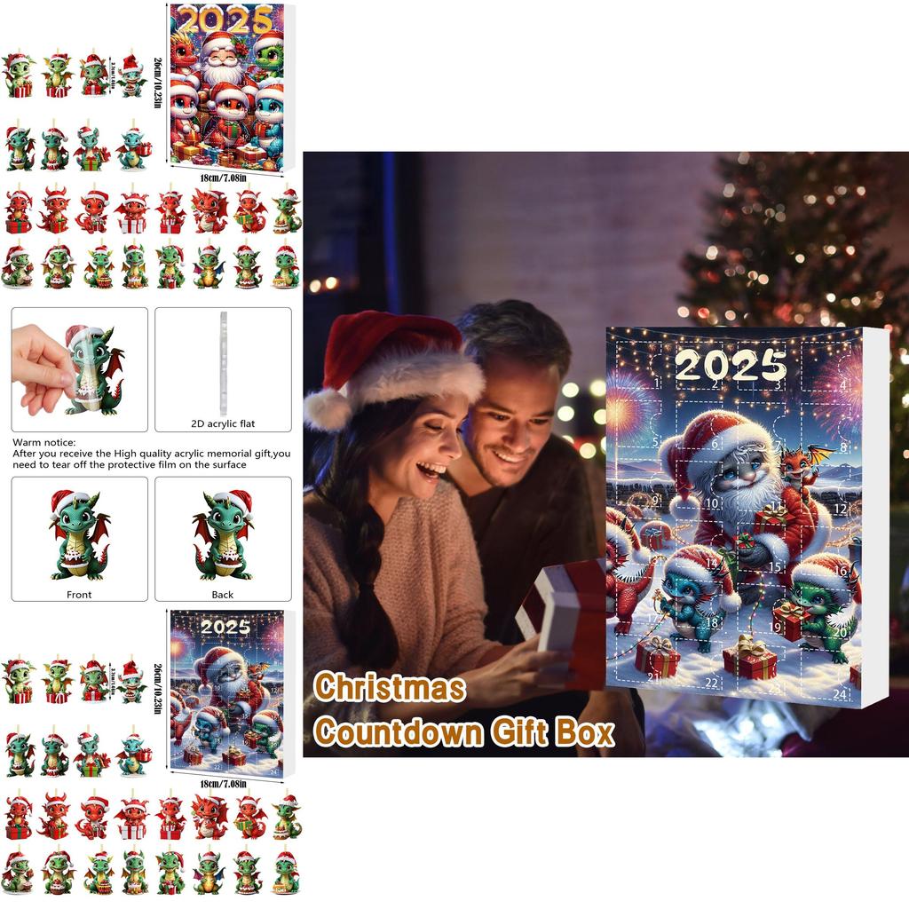 Christmas Countdown Calendar With Dragon Baby Flat Ornaments For Holiday Decor